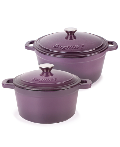 Berghoff Neo Cast Iron 3 Quart Covered Dutch Oven And 7 Quart Covered Stockpot, Set Of 2 In Purple