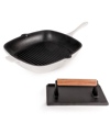 BERGHOFF NEO CAST IRON GRILL PAN AND BACON, STEAK PRESS, SET OF 2