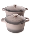 BERGHOFF NEO CAST IRON 3 QUART COVERED DUTCH OVEN AND 7 QUART COVERED STOCKPOT, SET OF 2