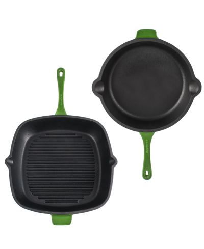 Berghoff Neo Cast Iron 11" Grill Pan And 10" Fry Pan, Set Of 2 In Green