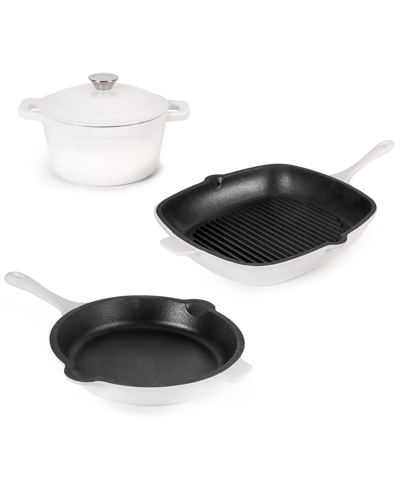 Berghoff Neo Cast Iron Grill Pan, Fry Pan And 3 Quart Dutch Oven, Set Of 3 In White