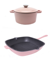 BERGHOFF NEO CAST IRON 3 QUART COVERED DUTCH OVEN AND 11" GRILL PAN, SET OF 2