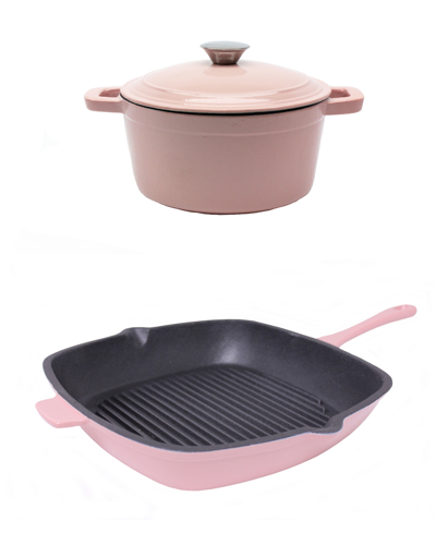 Berghoff Neo Cast Iron 3 Quart Covered Dutch Oven And 11" Grill Pan, Set Of 2 In Pink