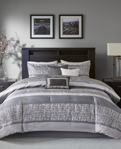 Madison Park Rhapsody Jacquard 7-pc. Comforter Set, Queen Bedding In Grey