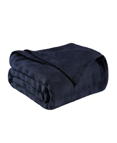 Superior Basket Weave All Season Cotton Blanket, Full/queen In Navy Blue