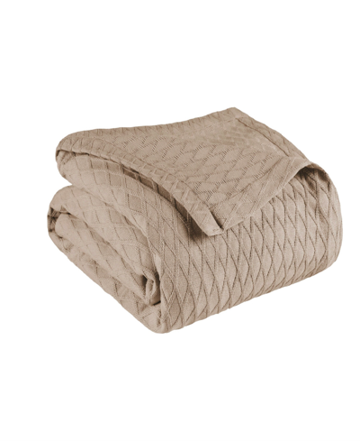 Superior Diamond Pattern All Season Woven Cotton Blanket, Twin In Khaki