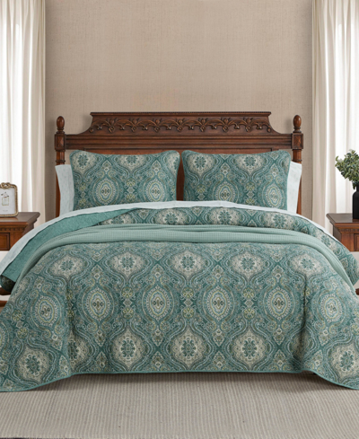 Tommy Bahama Home Tommy Bahama Turtle Cove Cotton Reversible 3 Piece Quilt Set, King Bedding In Lagoon
