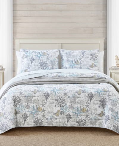 Tommy Bahama Home Beach Bliss Reversible 3 Piece Quilt Set, Full/queen Bedding In Pelican Gray