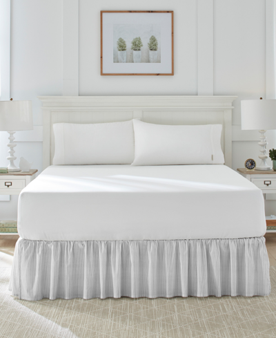 Laura Ashley Ticking Stripe Ruffled Bedskirt, Queen In Silver-tone Shade