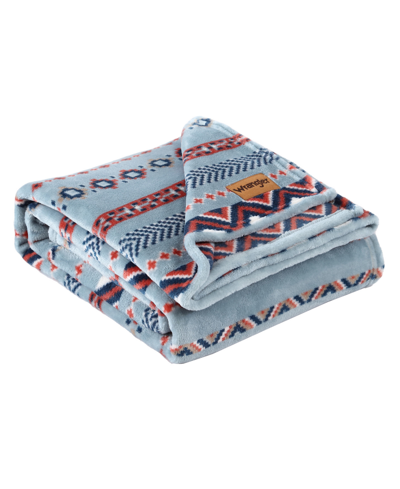 Wrangler Diamond Trail Ultra Soft Plush Fleece Reversible Throw Blanket In Blue