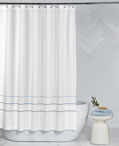 Hotel Collection Borderline Shower Curtain, Created For Macy's In Blue