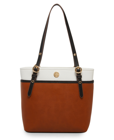 Anne Klein Colorblock Pocket Tote Bag In Brown