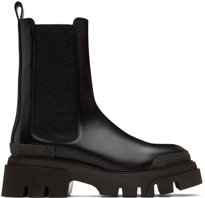 Brunello Cucinelli Black Calfskin Chelsea Boots In C101 Nero