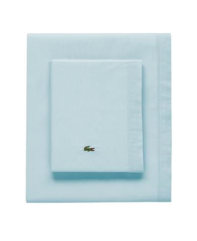 Lacoste Home Solid Cotton Percale Sheet Set, Queen In Pale Aqua