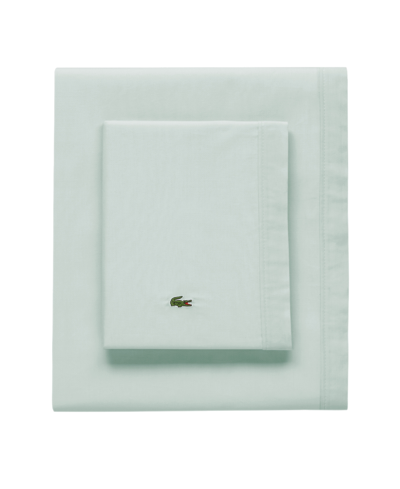 Lacoste Home Solid Cotton Percale Sheet Set, Twin In Iced Mint