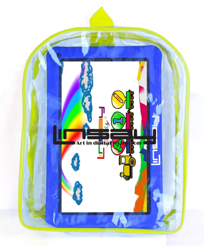 Linsay New  10.1" Funny Kids Tablet With Green Kids Defender Case And Back Pack Super Screen Ips Quad In Blue