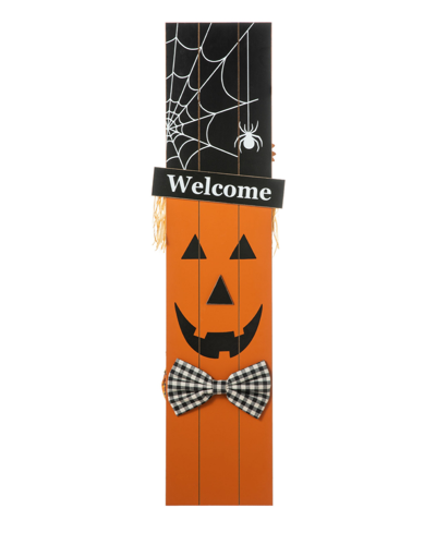 Glitzhome Double-sided Wooden Scarecrow Pumpkin Porch Decor Halloween, 36" In Multi