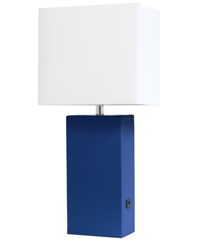 Elegant Designs Modern Leather Table Lamp With Usb In Blue