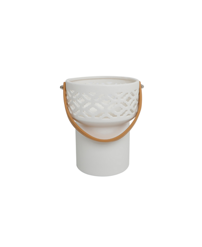 Flora Bunda Led Kilim Ceramic Lantern, 6" In White