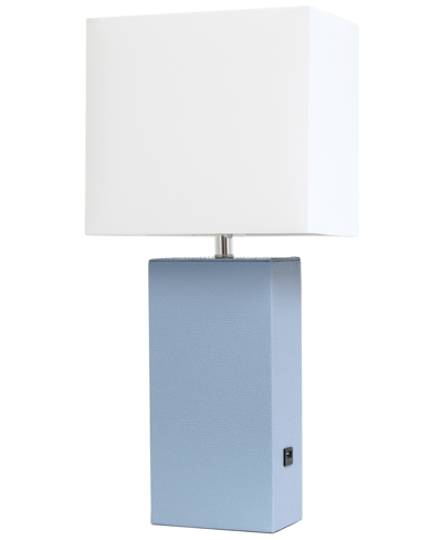 Elegant Designs Modern Leather Table Lamp With Usb In Periwinkle