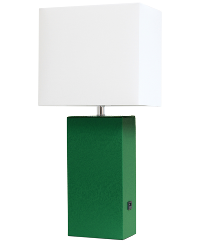 Elegant Designs Modern Leather Table Lamp With Usb In Green