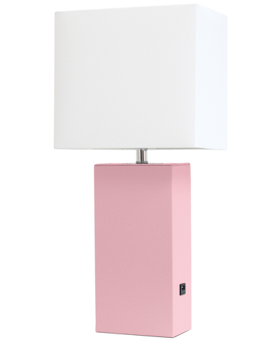 Elegant Designs Modern Leather Table Lamp With Usb In Pink