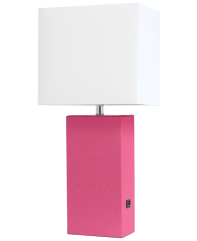 Elegant Designs Modern Leather Table Lamp With Usb In Hot Pink