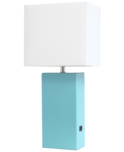 Elegant Designs Modern Leather Table Lamp With Usb In Aqua