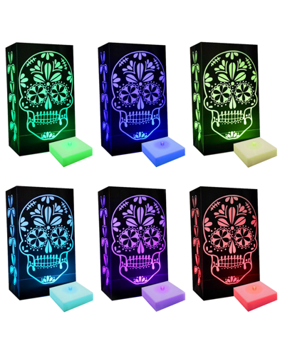 Jh Specialties Inc/lumabase Battery Operated Led Color Changing Sugar Skull Luminaria Kit, 6 Pieces In Multicolor
