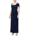 Alex Evenings Cold-shoulder Draped Metallic Gown Regular & Petite Sizes In Dark Navy