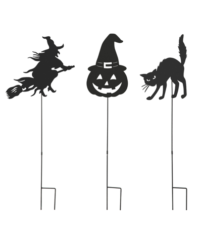 Glitzhome 36" Halloween Metal Silhouette Yard Stake Or Hanging Decor Set, 3 Piece In Black