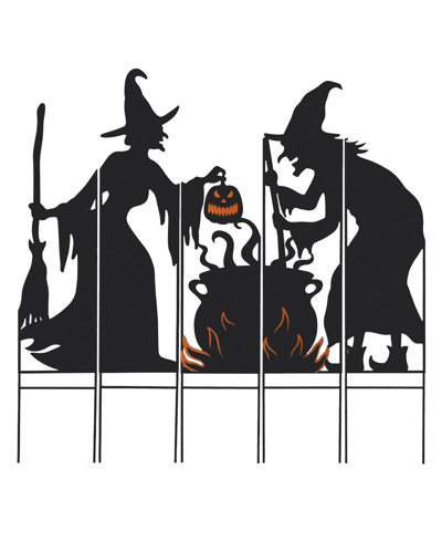 Glitzhome 34.5" Halloween Metal Silhouette Witches With Cauldron Yard Stake Set, 5 Piece In Black