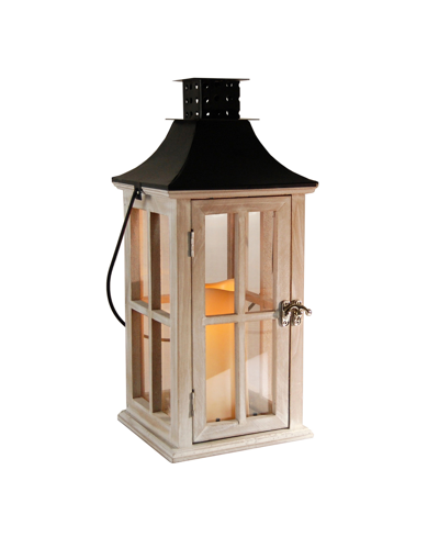 Jh Specialties Inc/lumabase Lumabase White Washed Wooden Lantern With Black Roof And Led Candle
