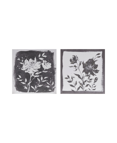 Madison Park 2 Piece Cassia Floral Embellished Canvas Wall Art, 18" X 18" In Black,white