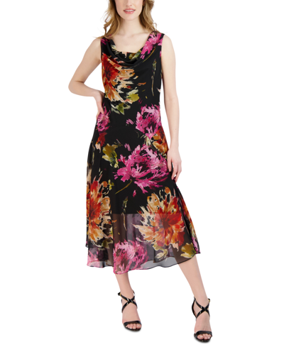 Robbie Bee Floral Cowl Neck Sleeveless Midi Dress In Black Multi