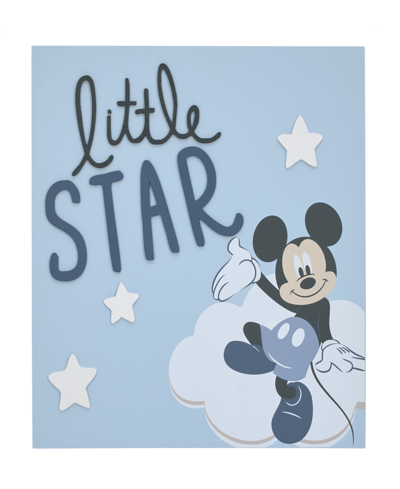 Disney Mickey Mouse 'little Star' Clouds And Stars Wood Wall Decor, 14" X 14" Bedding In Light Blue