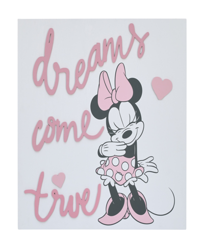 Disney Minnie Mouse 'dreams Come True' Hearts Wood Wall Decor, 14" X 14" Bedding In Pink