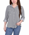 NY COLLECTION PETITE 3/4 SLEEVE ROLL TAB NOTCH COLLAR BLOUSE