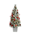 NEARLY NATURAL WINTER FLOCKED ARTIFICIAL CHRISTMAS TREE PRE-LIT WITH 50 LED LIGHTS AND ORNAMENTS IN DECORATIVE PLAN