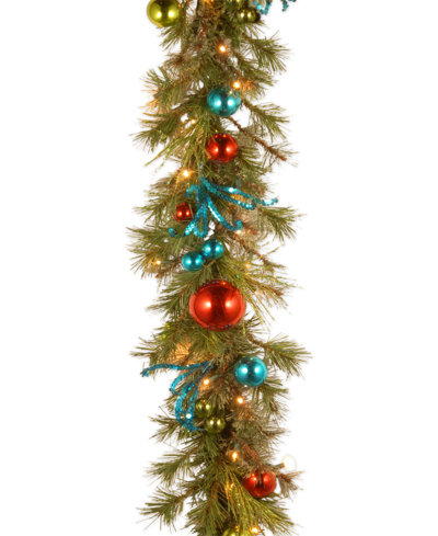 National Tree Company 9' Decorative Collection Retro Garland With 50 Battery-operated Led Lights & Timer In Green
