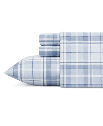 Laura Ashley Mulholland Plaid Flannel Sheet Set, Twin In Blue