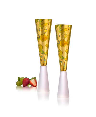 Qualia Glass Roman Champagne Flutes, Set Of 2, 11 oz In Gold-tone
