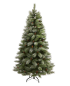 Nearly Natural Snowed French Alps Mountain Pine Artificial Christmas Tree With Bendable Branches And Pine Cones, 72 In Green