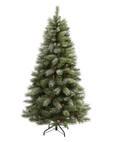Nearly Natural Snowed French Alps Mountain Pine Artificial Christmas Tree With Bendable Branches And Pine Cones, 72 In Green