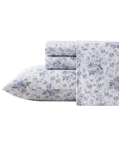 Laura Ashley Lilian Cotton Sateen 4 Piece Sheet Set, Queen Bedding In Lilac