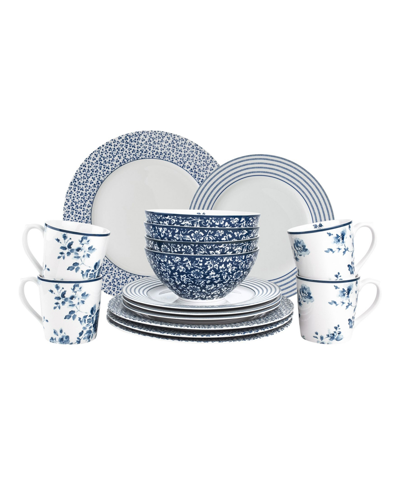 Laura Ashley Blueprint Collectables Dinner Set In Gift Box, 16 Pieces In White With Blue