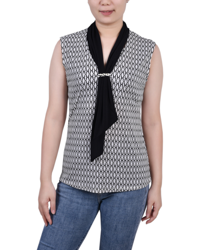 Ny Collection Plus Size Sleeveless Scarf Top In Black White Justin