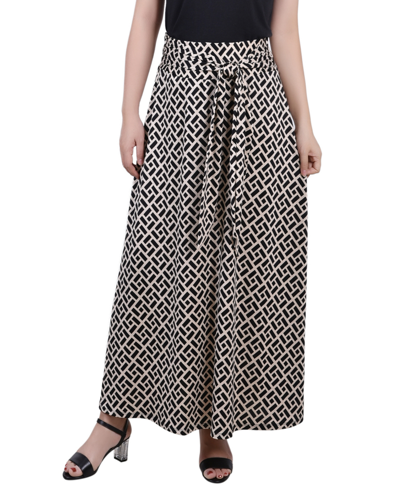 Ny Collection Petite Printed Maxi Skirt With Sash Waist Tie In Greek Key