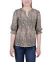 Shop Ny Collection Petite Elbow Sleeve Y-neck Blouse In Doeskin Nurse Dot