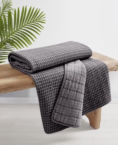 Levtex Mills Waffle Stitched Quilted Throw, 60" X 50" In Charcoal